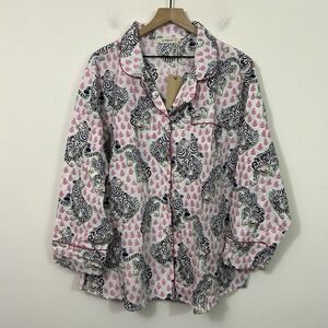 NWT Print Fresh Tiger Queen Button-up Organic Cotton Pajama Top Women's Size 3X